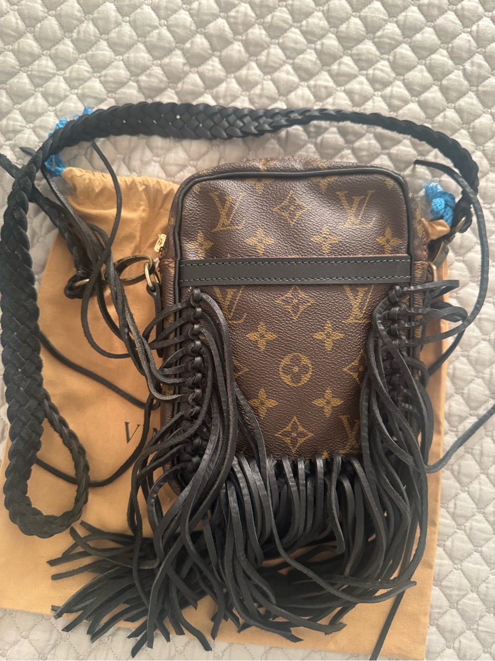 Vintage Boho LV Monogram Fringe Crossbody Bag